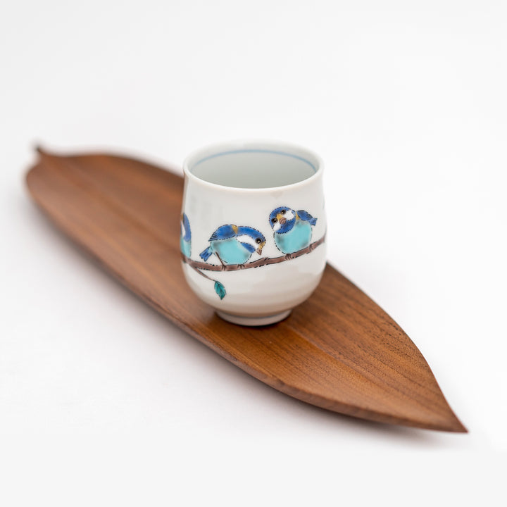 SEIKAGAMA Kutani Ware Handmade Yamagara（Varied Tit)  Japanese Tea Cup Bowl and Plate