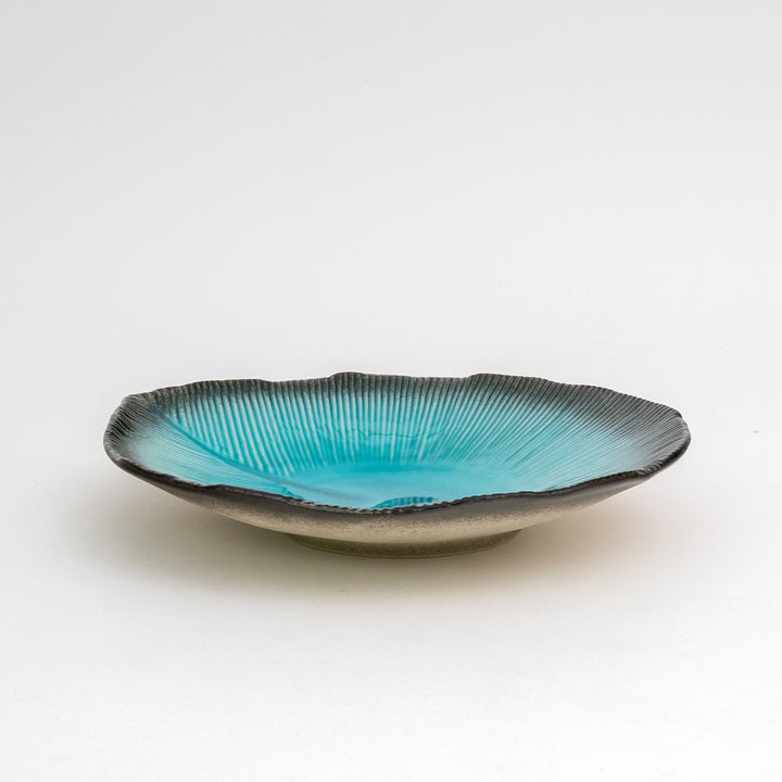 Mino Ware Leaf Shape Reactive Glaze Serving Plate