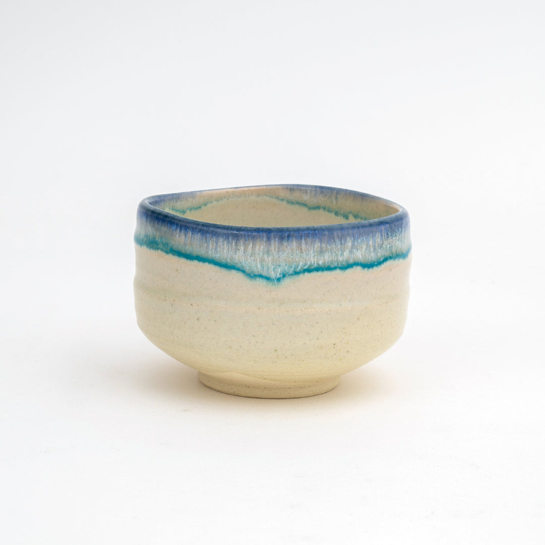Mino Ware Handmade Matcha Bowl - White Blue