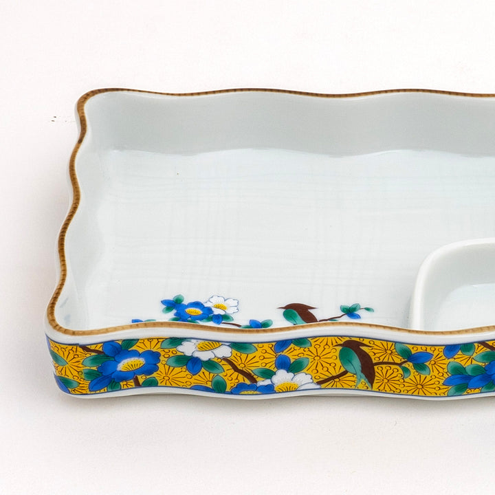 Mino Ware Traditional Japanese Flower Plate With Partition