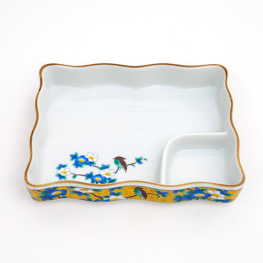 Mino Ware Traditional Japanese Flower Plate With Partition