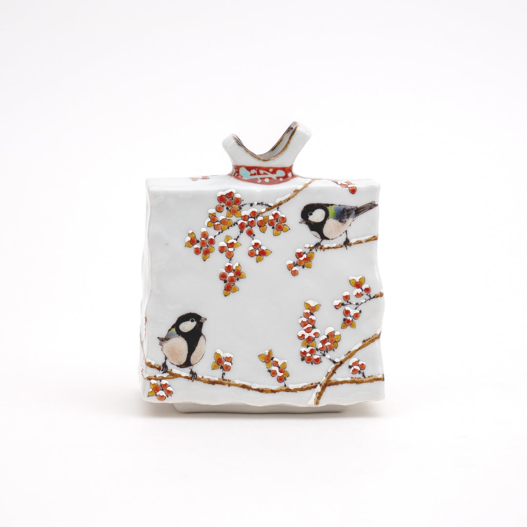 Nakamura Toshihito Kutani Ware Twin Sparrows Japanese Vase