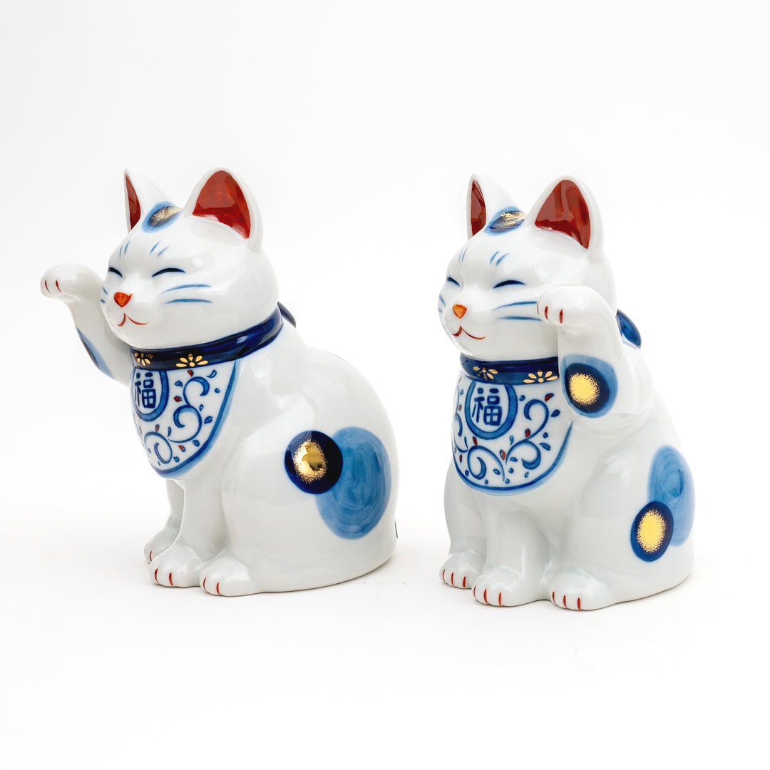 Yakushi Kiln Somenishiki Arabesque Maneki-Neko Lucky Cat