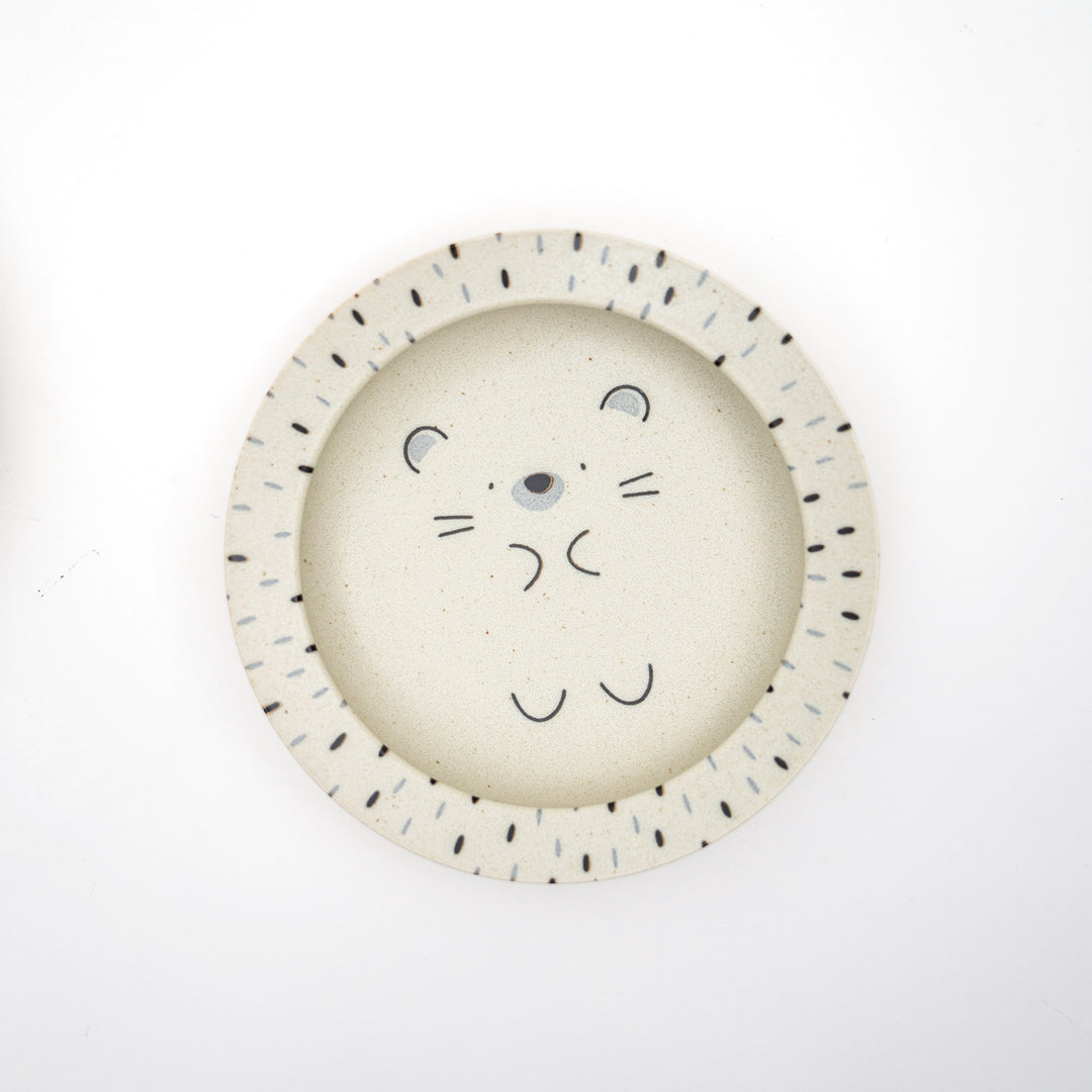 Mino Ware Deep Plate - Lion I Hedgehog