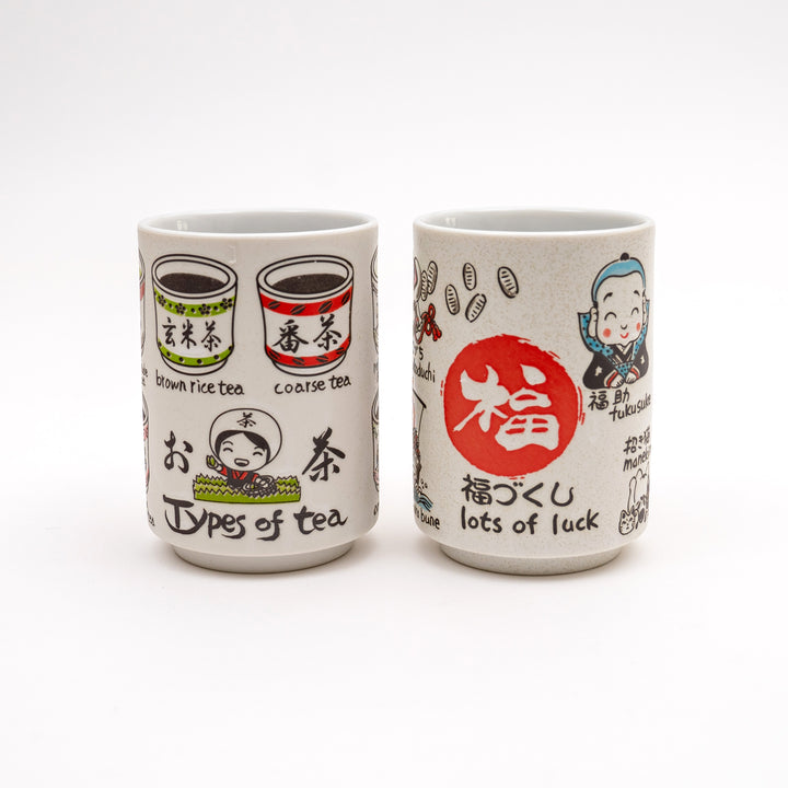Mino ware Japanese Yunomi Tea Cup -  Lots of Luck Daruma Manekineko I Types of Tea