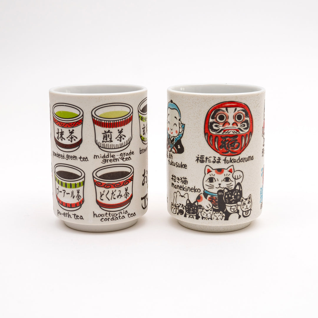 Mino ware Japanese Yunomi Tea Cup -  Lots of Luck Daruma Manekineko I Types of Tea