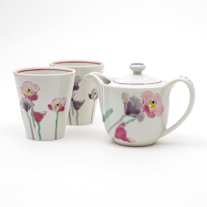 Kutani Yaki - Handmade Poppy Teapot Tea Cups Gift Set By Yasushi Yamachika