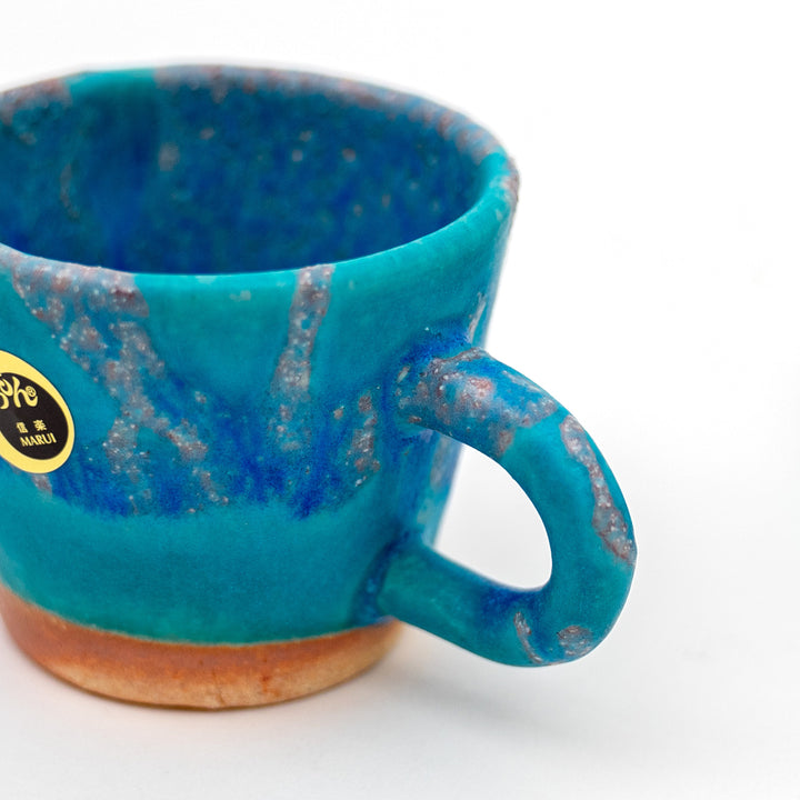 Shigaraki Ware - Handmade Turquoise Espresso Cup and Saucer Gift Set