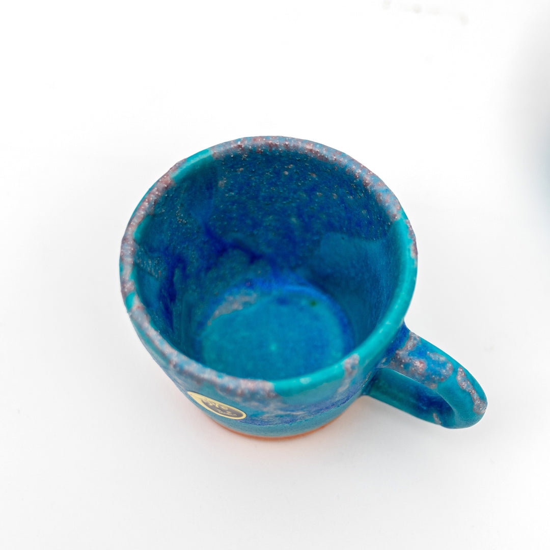 Shigaraki Ware - Handmade Turquoise Espresso Cup and Saucer Gift Set