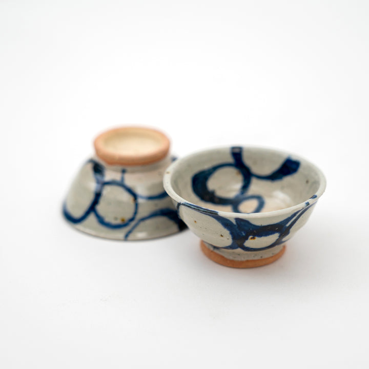 Shigaraki Ware - Handmade Blue Brush Sake Bottle Cup Gift Set 3Pcs