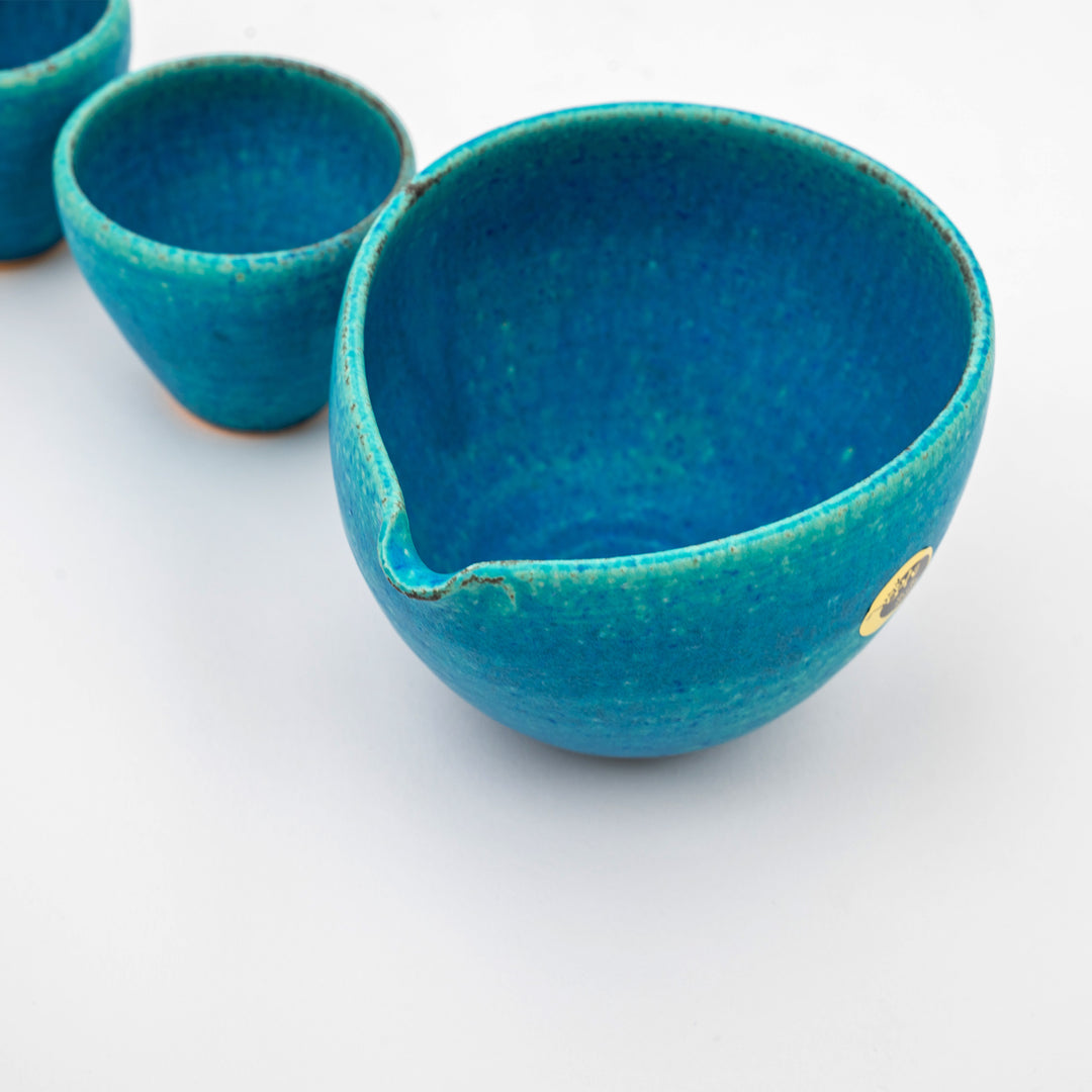 Authentic Japanese Shigaraki Yaki Sake Server and Cup - Handcrafted with Turquoise Glaze Design