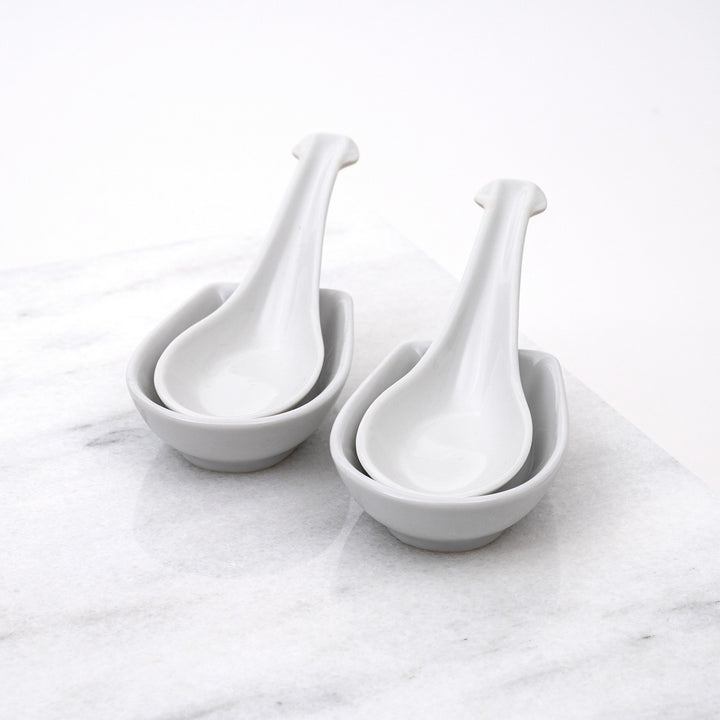 White Porcelain Spoon with Rest Mino Ware Made in Japan