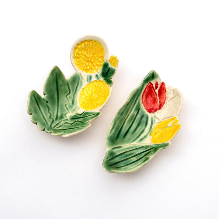 Handmade Tiny Flower Dish Craspedia / Tulip