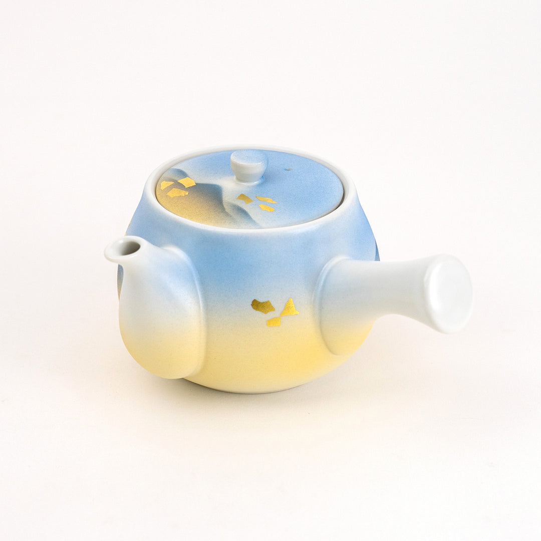 Kutani Ware Matte Blue and Gold Teapot and Cups Wooden Box Gift Set