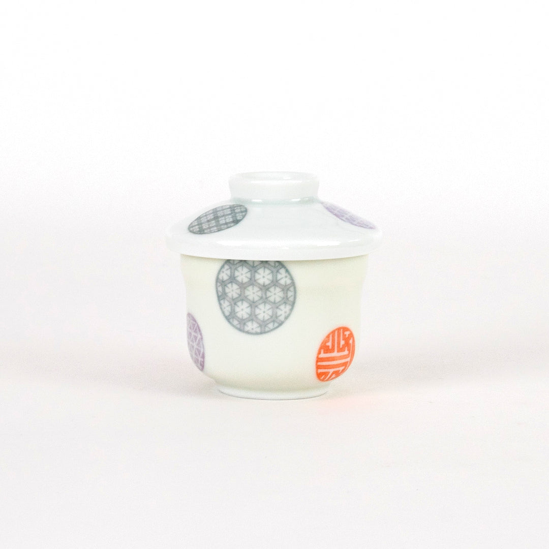 Japanese White Porcelain Genji Marumon Chawanmushi Custard Bowl Cup Small