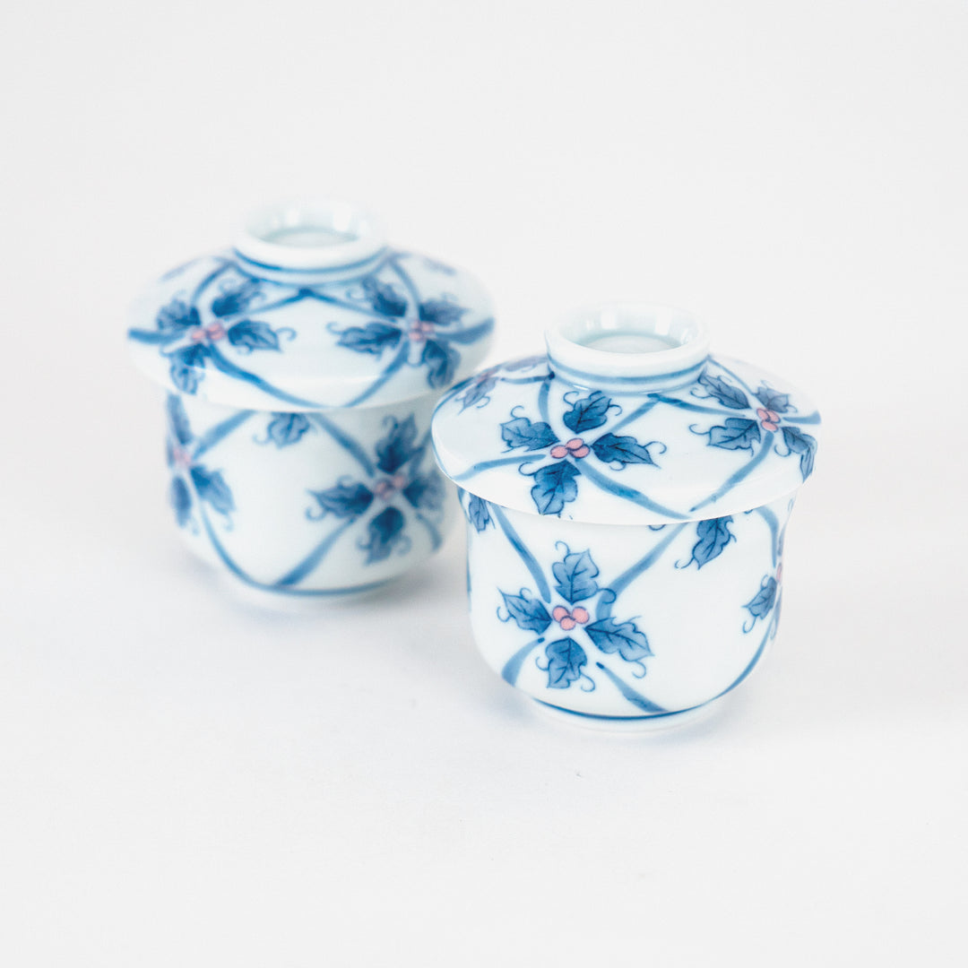 Japanese White Porcelain Blue Flower Chawanmushi Custard Bowl Cup  Small