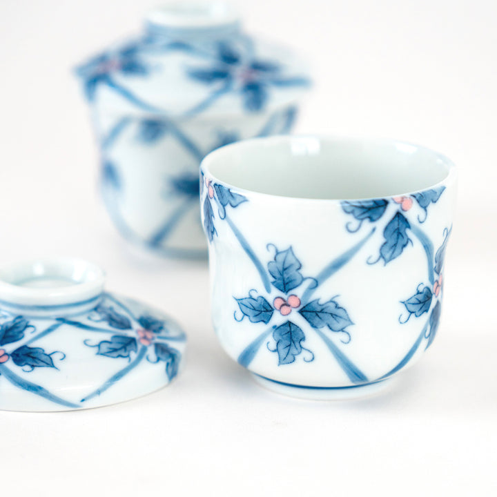 chawanmushi cup with lid blue flower