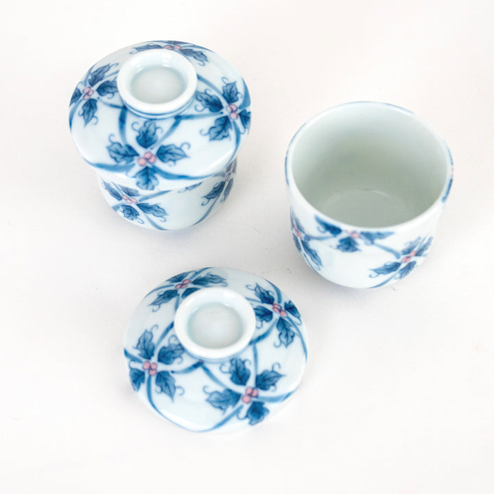 Japanese White Porcelain Blue Flower Chawanmushi Custard Bowl Cup  Small