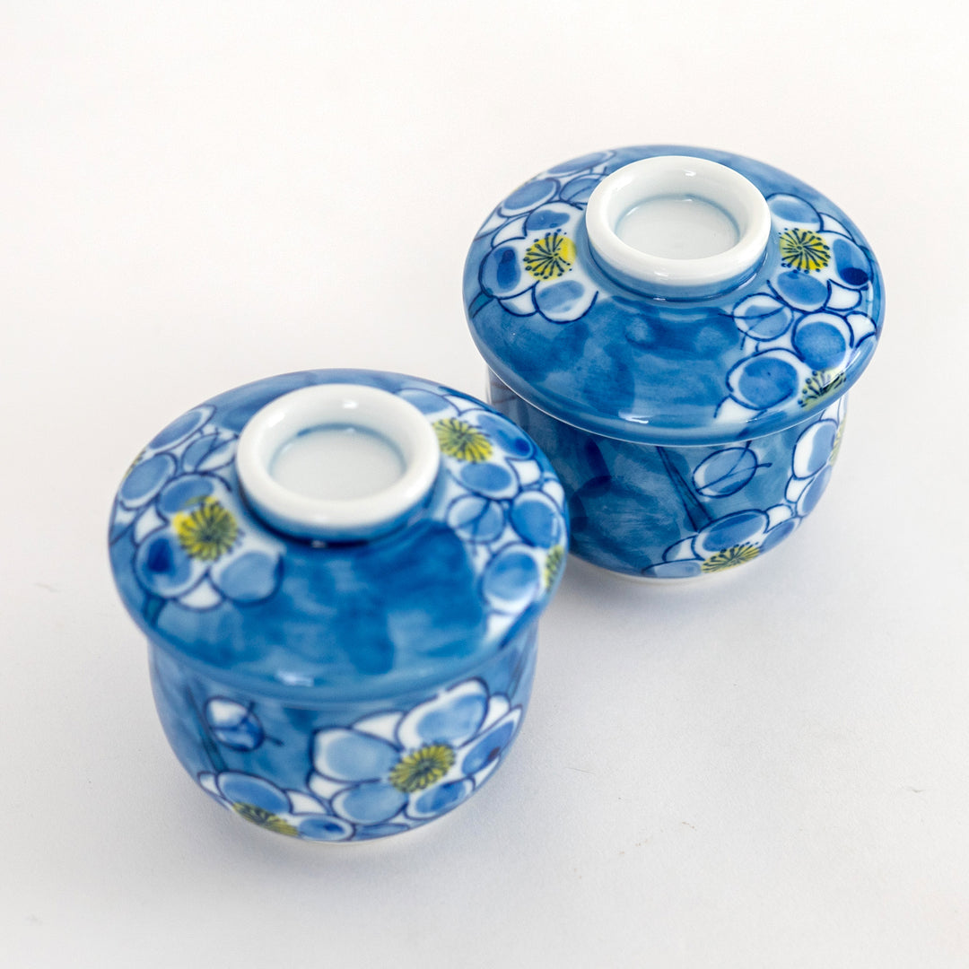 Japanese White Porcelain Blue Flower Chawanmushi Custard Bowl Cup