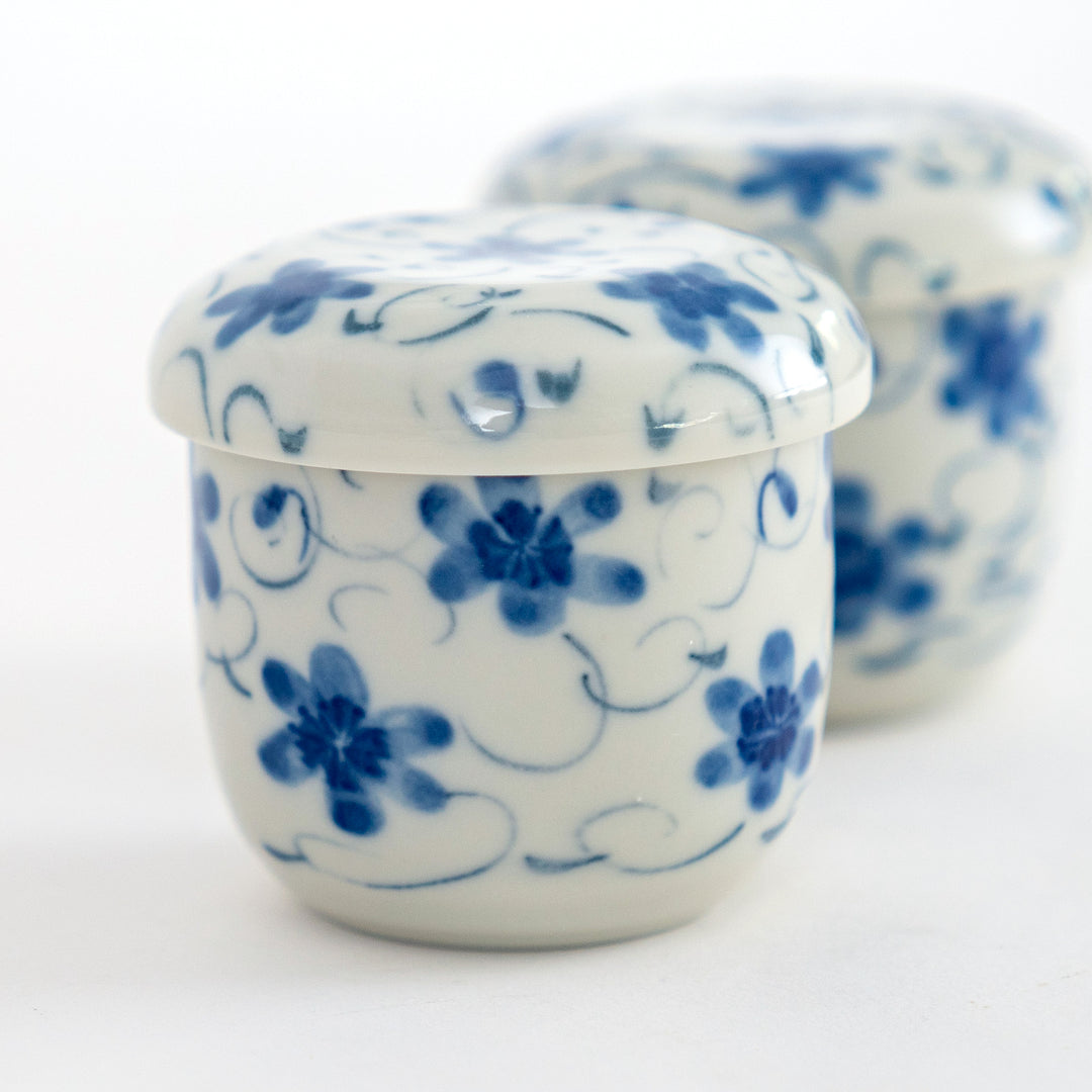 Japanese Chawanmushi Custard Bowl Cup 3.25"D Porcelain Blue Floral