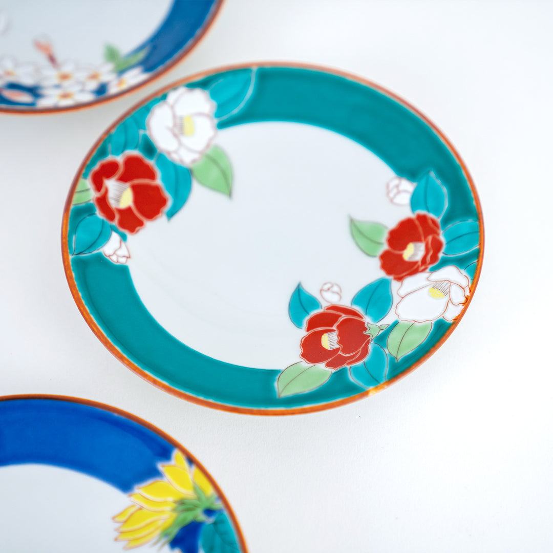Kutani Yaki Handmade Four Seasons Flower Small Plate Gift Set 5Pcs