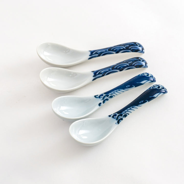 White and Blue Mino Ware Porcelain Soup Spoon Made in Japan