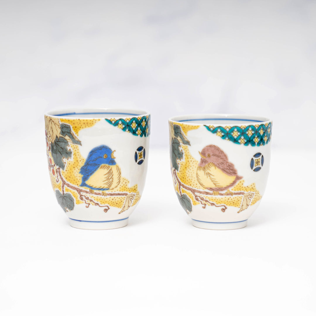 Kutani Ware Hand-painted Set of 2 Tea Cups Gift Set