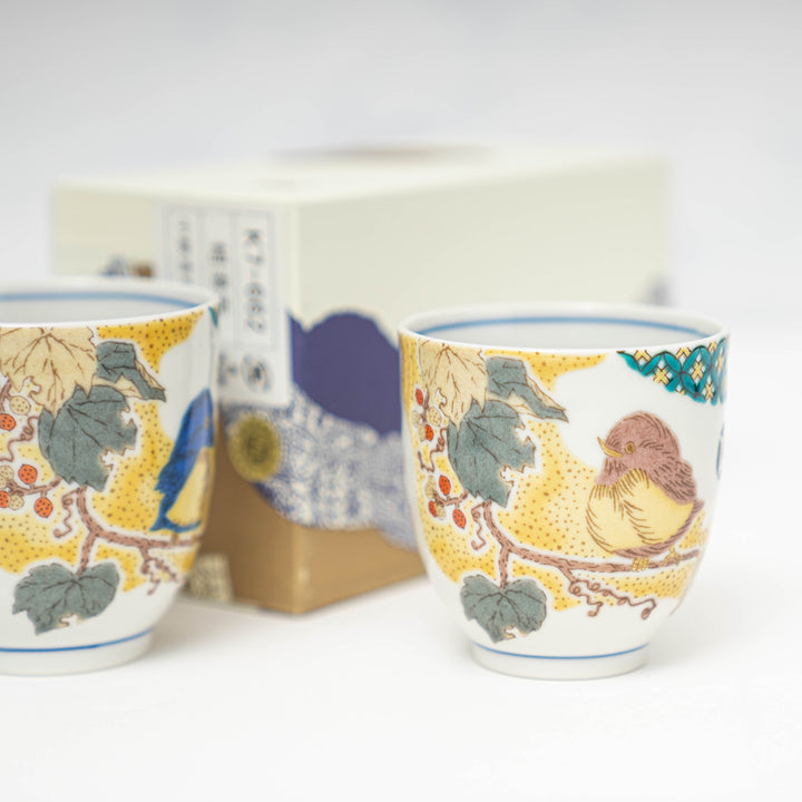 Kutani Ware Hand-painted Set of 2 Tea Cups Gift Set