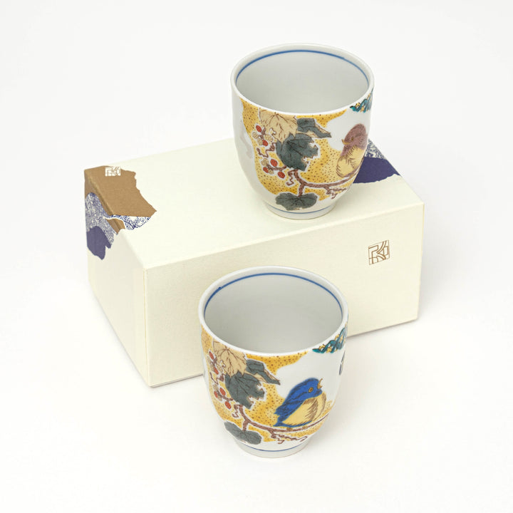 Kutani Ware Hand-painted Set of 2 Tea Cups Gift Set
