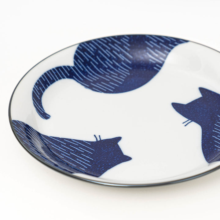 Mino Ware Blue and White Cat Dinner Plate - 25.7cm