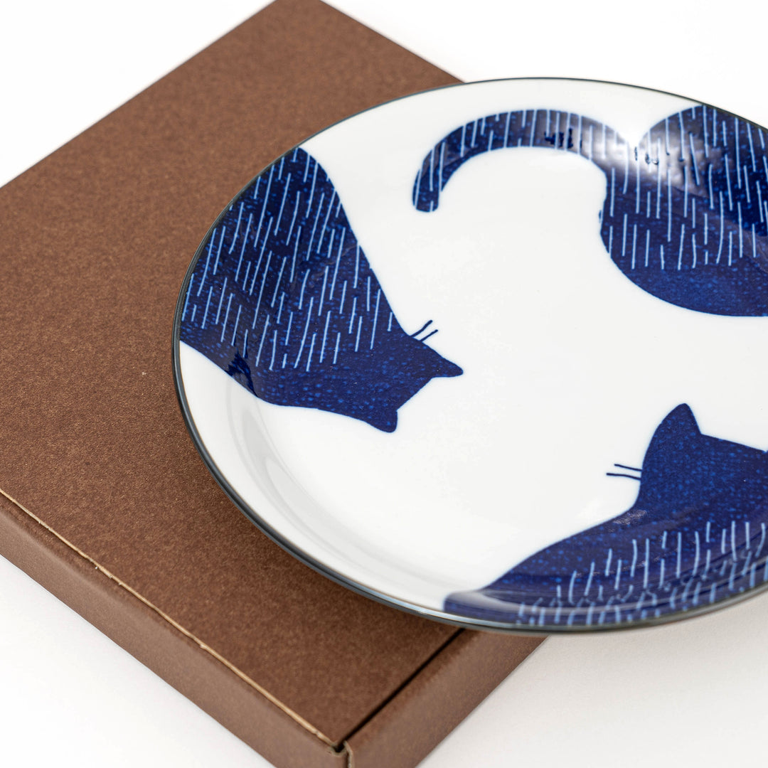 Mino Ware Blue and White Cat Dinner Plate - 25.7cm