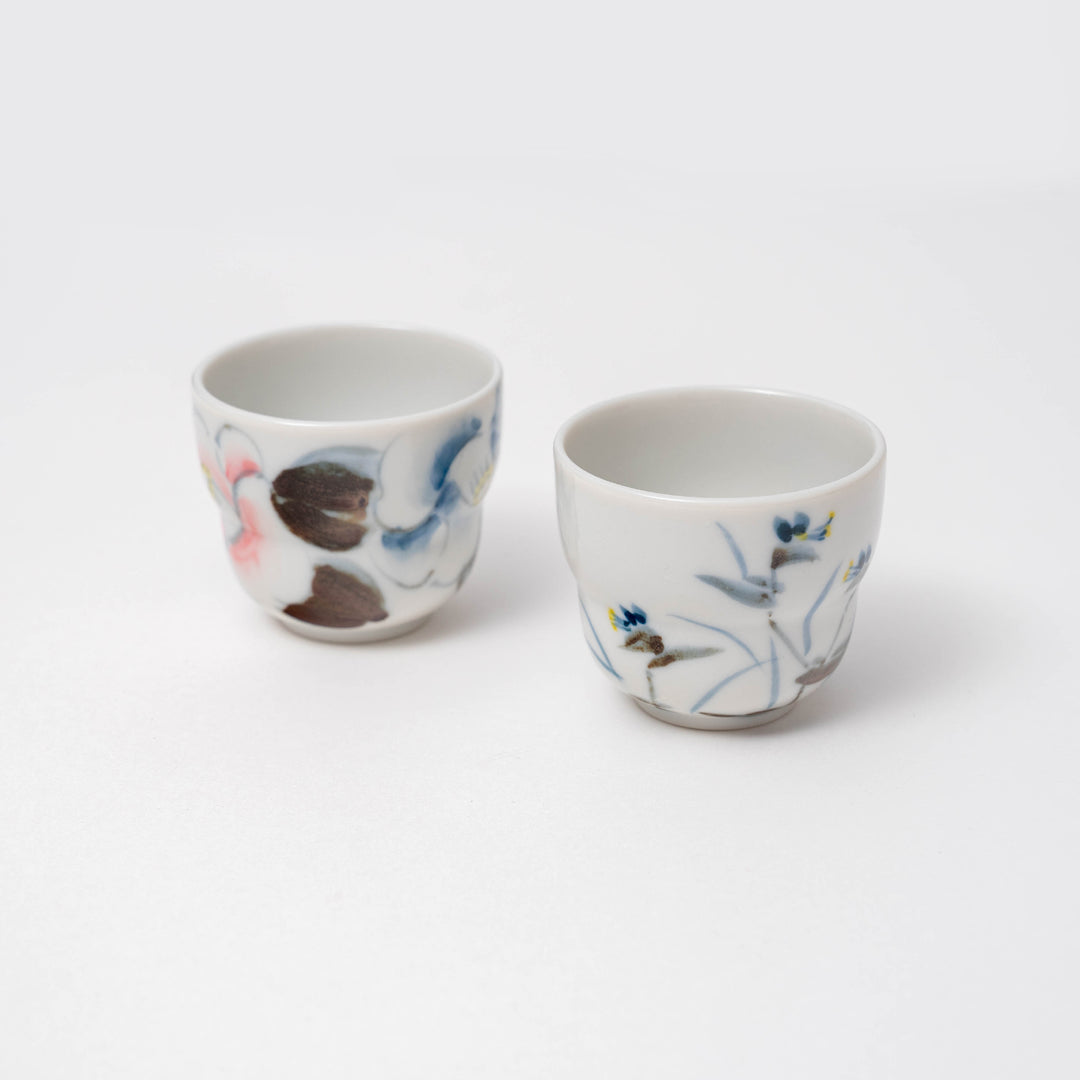 Kutani Ware Hand-painted Floral Set of 2 Sake Cup Gift Set