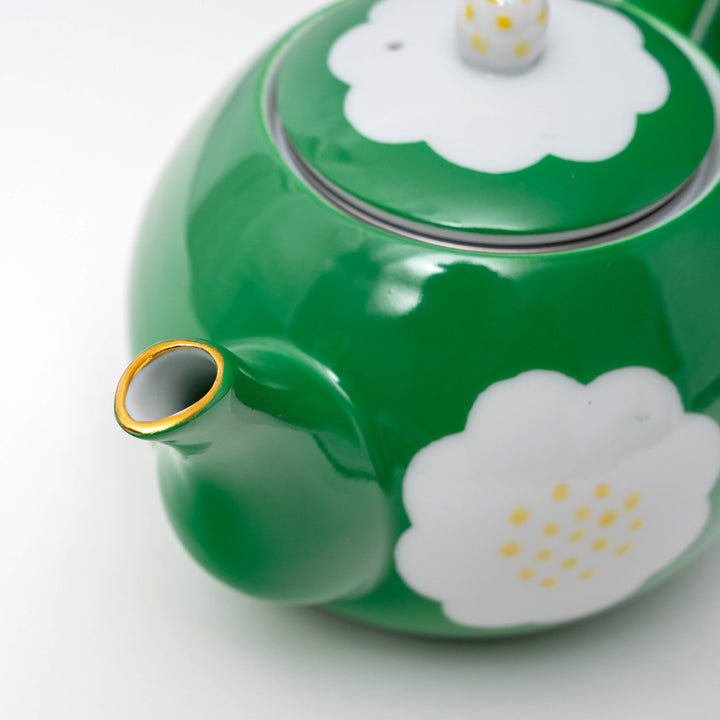 Zoho-gama Handmade White and Green Flower Teapot