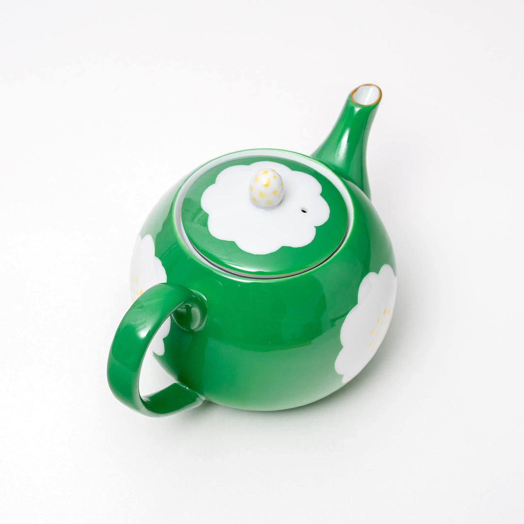 Zoho-gama Handmade White and Green Flower Teapot