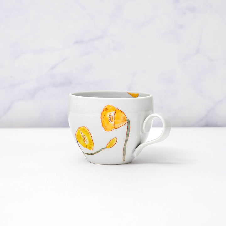 Kutani ware yellow poppy mug handmade