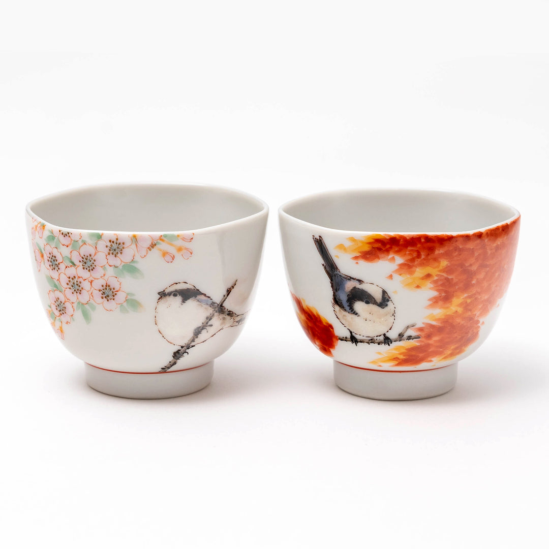 Handmade Kutani Tit Cup Gift Set by Nakamura Toshihito