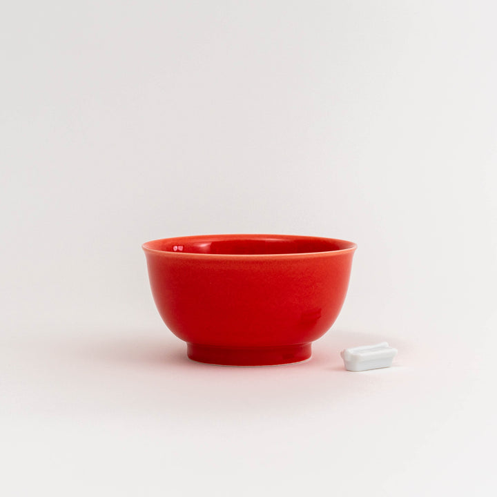 Miyama Porcelain Rice Bowl Gift Set Mino Ware - Red and White Glaze - Great Zakka