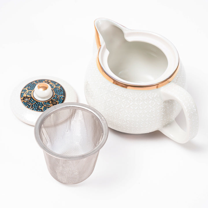 Kutani Yaki Handmade Teapot with Shirochibu Design and Gold Trim