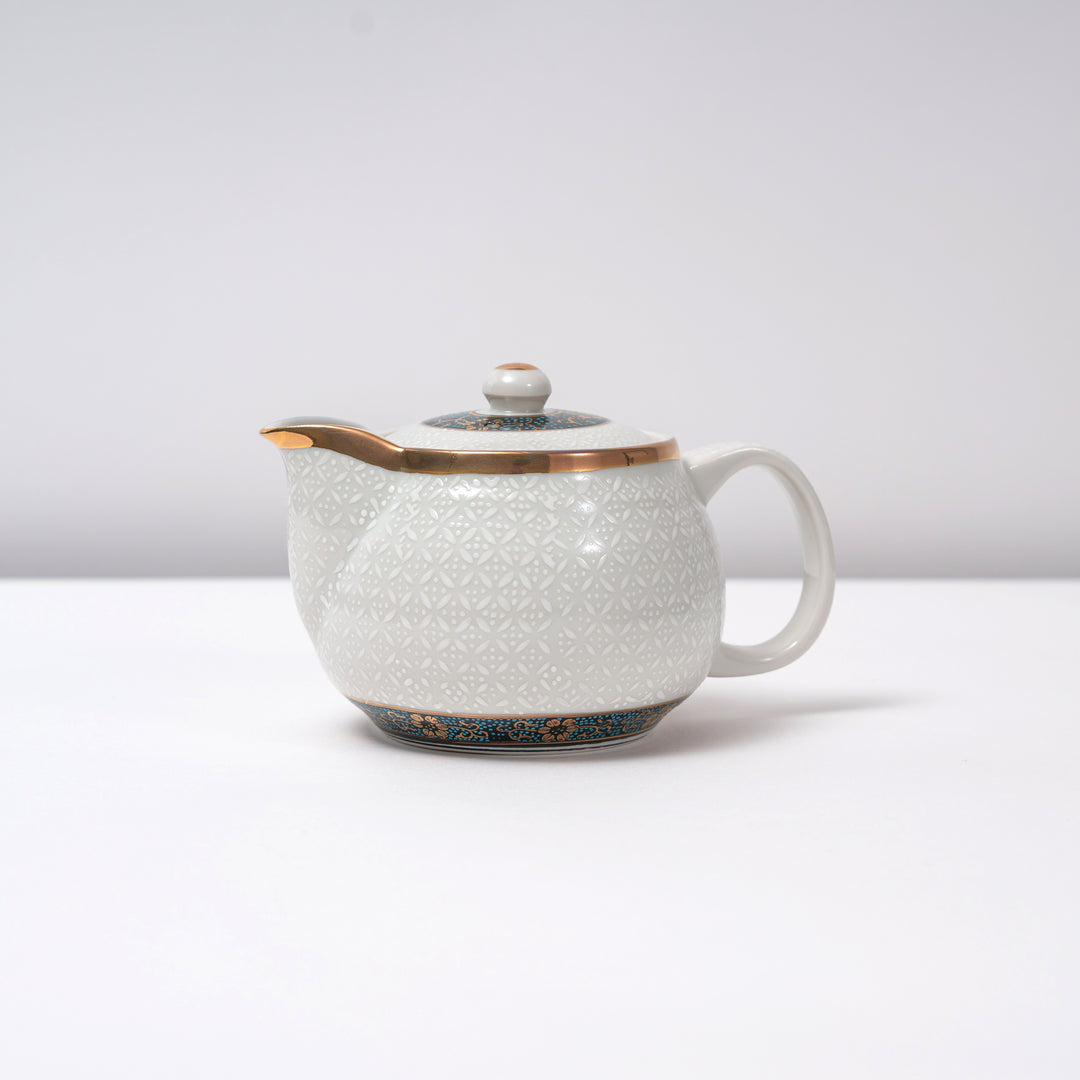Kutani Yaki Handmade Teapot with Shirochibu Design and Gold Trim