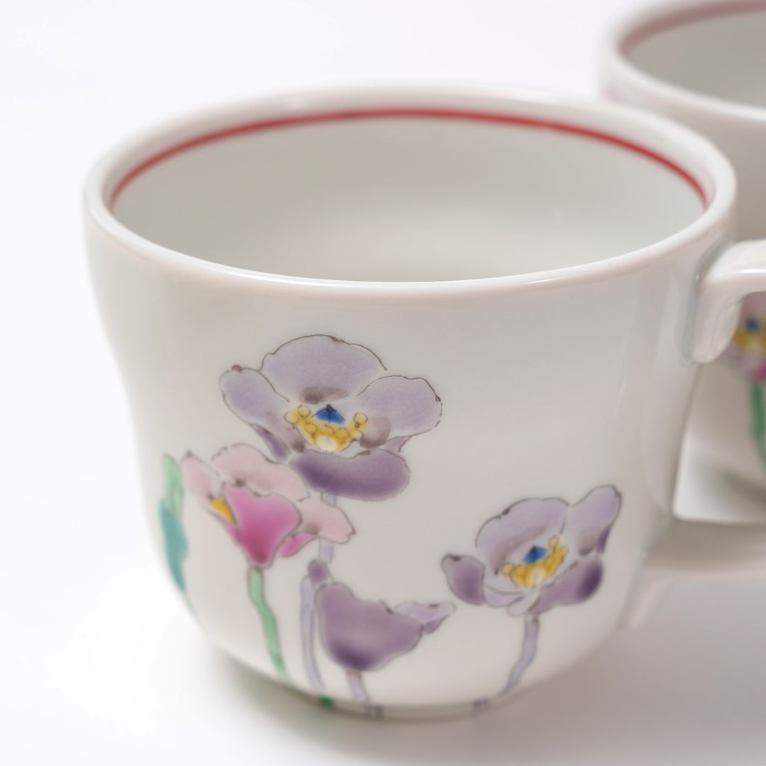 Kutani Yaki Hand-painted Floral Mugs - A Beautifully Handmade Gift Set by Yasushi Yamachika 0892