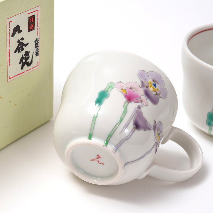 Kutani Yaki Hand-painted Floral Mugs - A Beautifully Handmade Gift Set by Yasushi Yamachika 0892