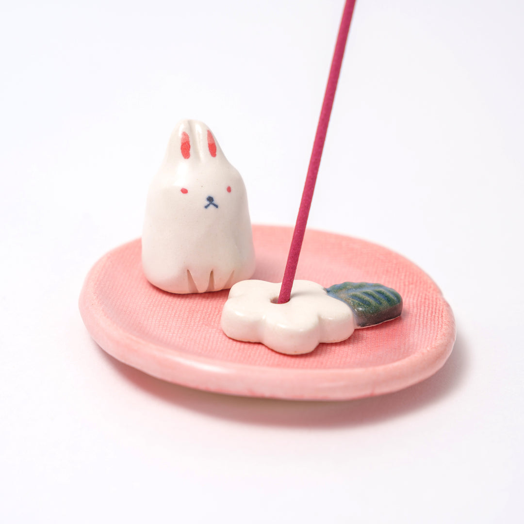 Craftman House - Handcrafted  Bunny and Flower Pink Incense Holder