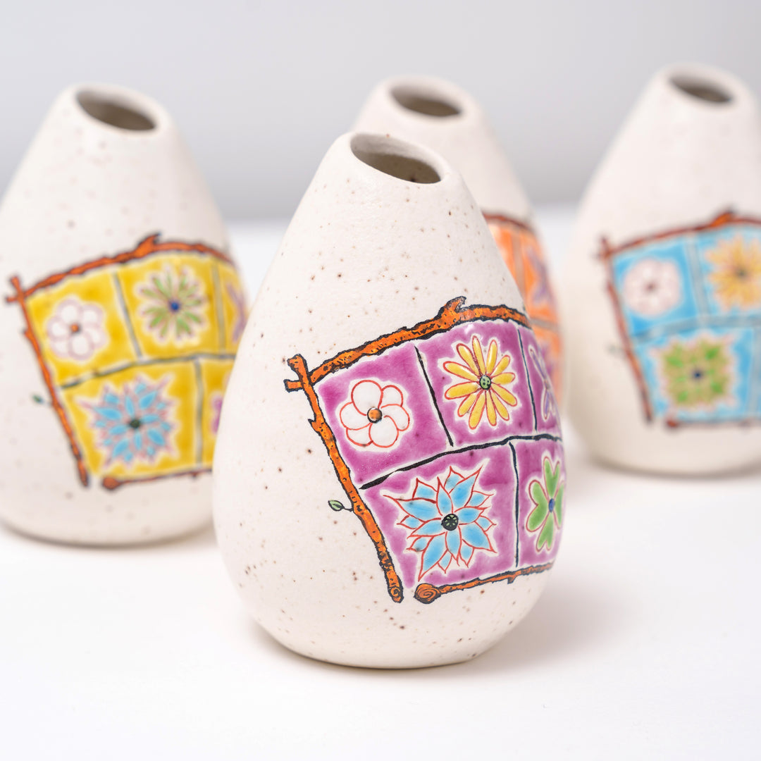 Kutani Ware  Adorable Hand-Painted Miniature Vase with Colorful Flowers