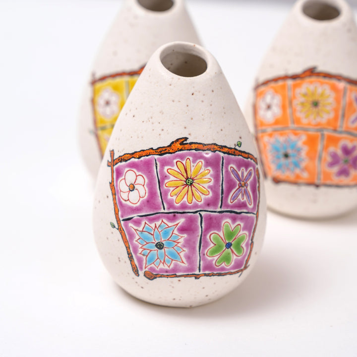 Kutani Ware  Adorable Hand-Painted Miniature Vase with Colorful Flowers