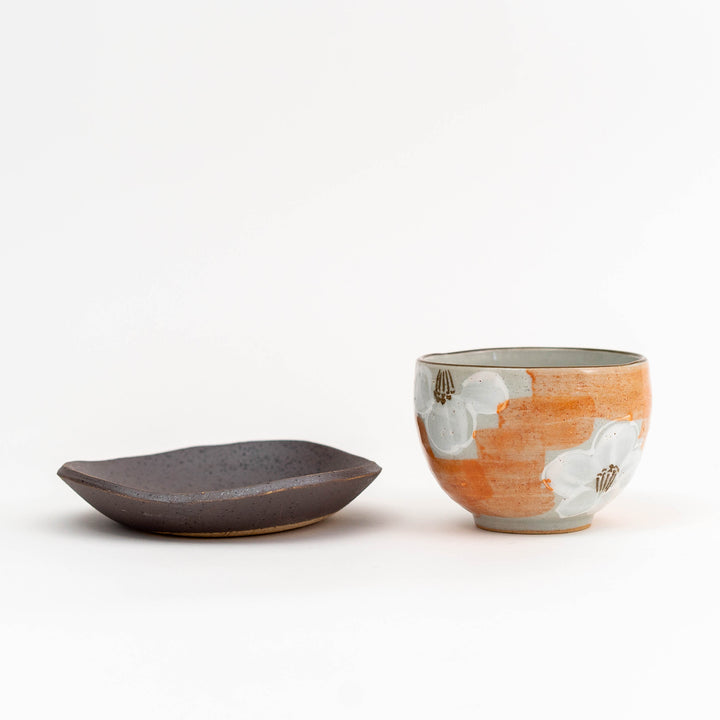 Handmade Kimura Sakura Tea Bowl and Plate Set - Great Zakka