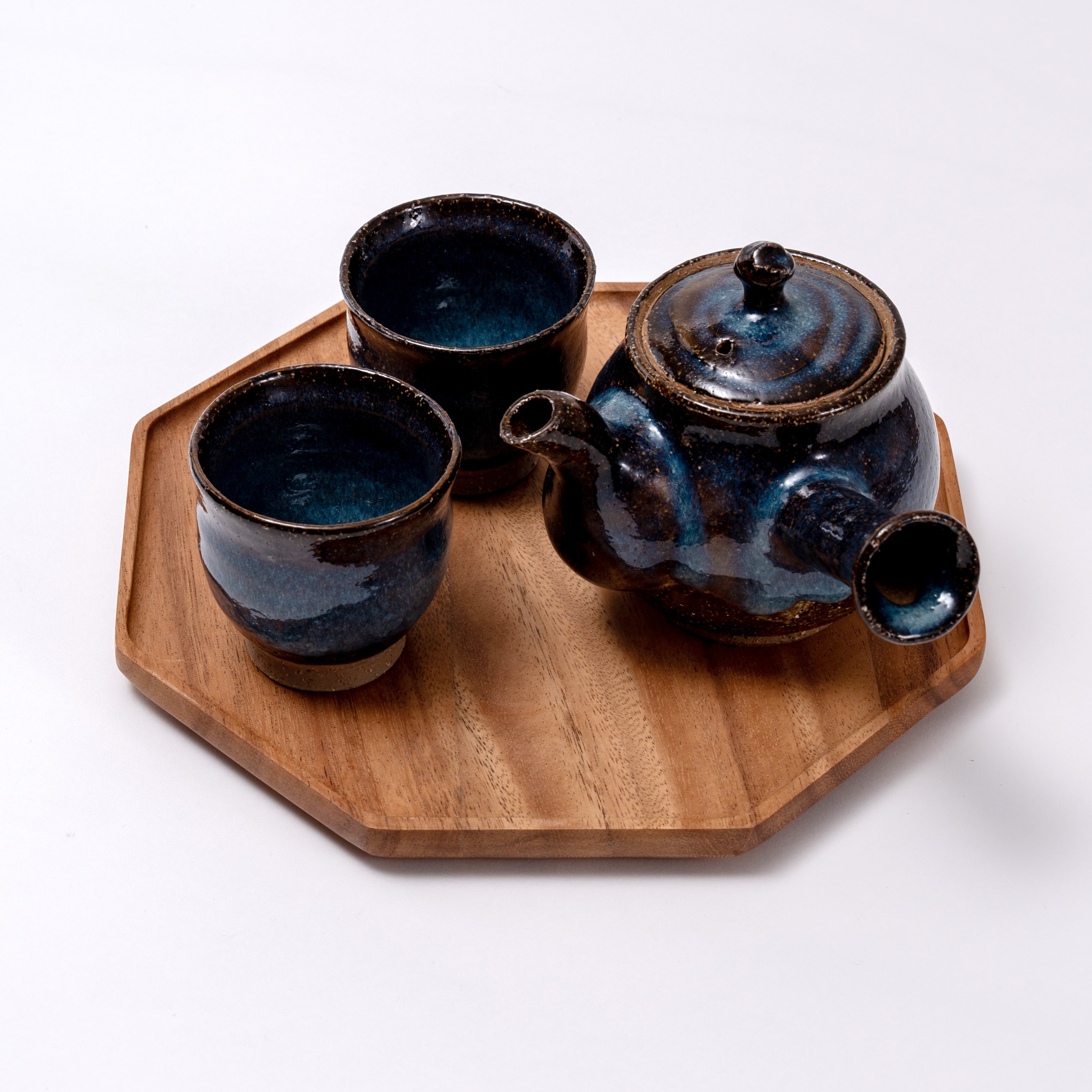 Handmade Hagi Ware Dual-Toned Brown and Blue Glazed Japanese