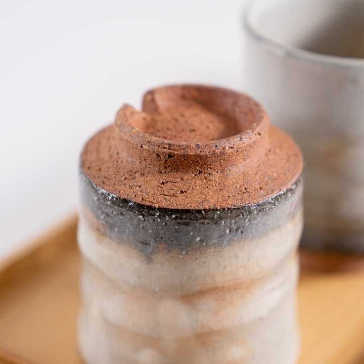 Set of 2 Handmade Hagi Ware Kiln Change Crackle Glaze Japanese Tea Cups/Yunomi by Master Potter in a Gift Set