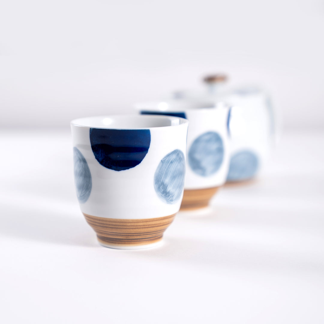 Japanese Handcrafted Hasami Ware Blue Polka Dot White Porcelain Teapot and Tea Cups