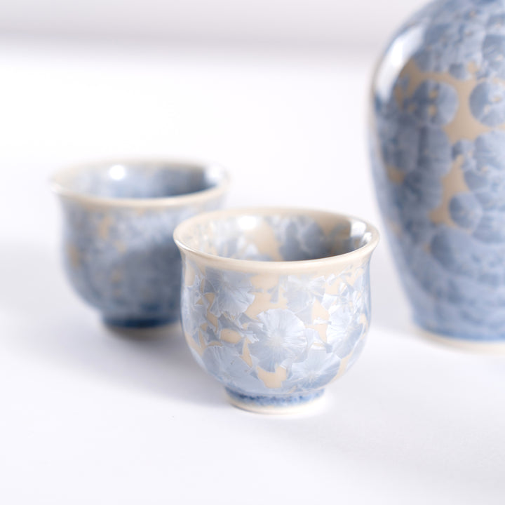 Kiyomizu Yaki Handmade Floral Crystal Sake bottle and Cups Gift Set