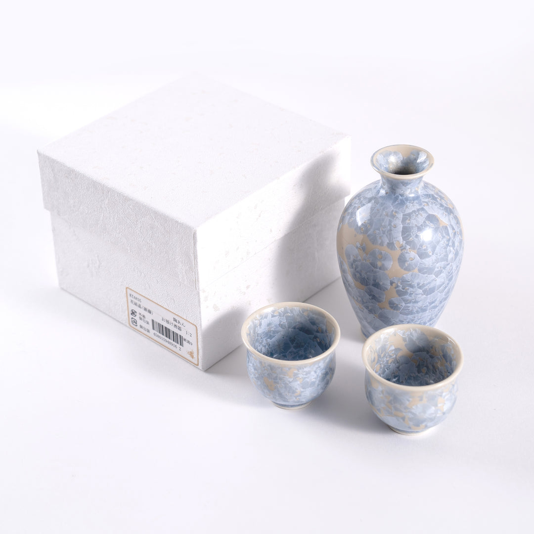 Kiyomizu Yaki Handmade Floral Crystal Sake bottle and Cups Gift Set